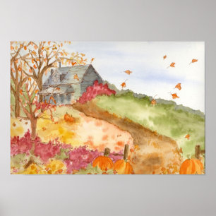 Poster Automne Pays Citrouille Accueil Aquarelle Paysage