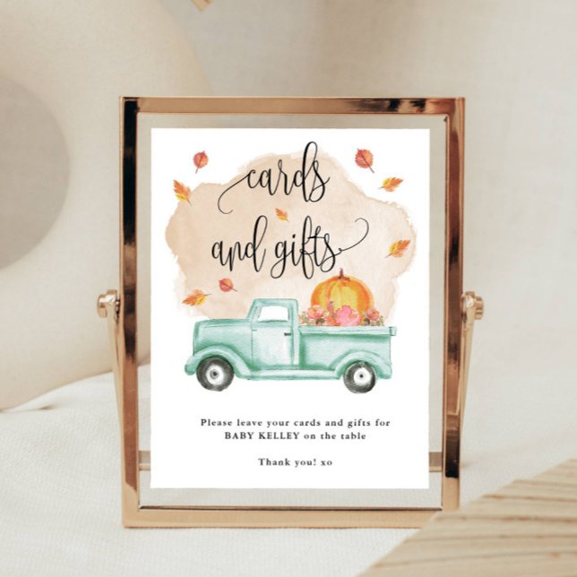 Poster Automne Petite ferme Citrouille Cartes et cadeaux (A cute display sign for your shower.)