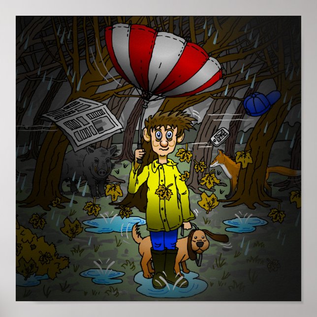 Poster Automne pluvieux et venteux (Devant)