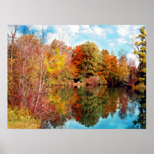 Poster Automne près du lac Park - Feuilles automnales
