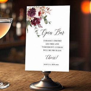 Poster Automne Romance Floral Mariage Open Bar Sign
