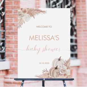Poster Automne rose Citrouille Boho Baby shower Bienvenue