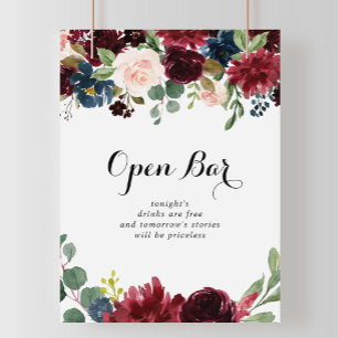 Poster Automne Rustique Calligraphie Mariage Open Bar Sig