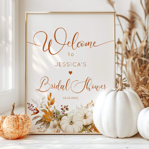 Poster Automne rustique citrouille nuptiale bienvenue