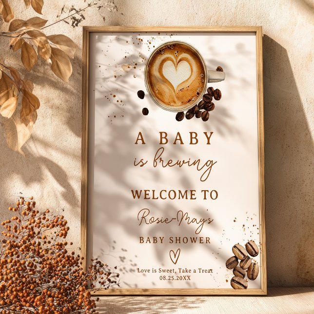 Poster Automne Un Bébé Brûle Baby shower Café Bienvenue (Fall A Baby Is Brewing Coffee Baby Shower Welcome Poster)