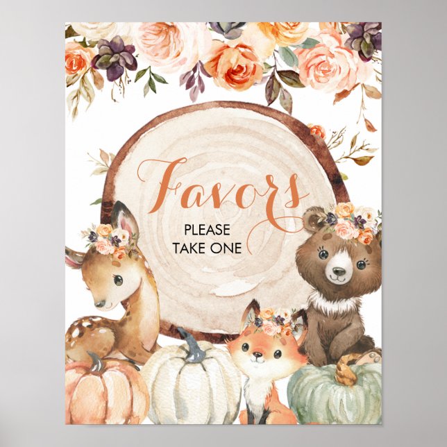 Poster Automne Woodland Fille Baby shower Fête Faveurs Si (Devant)