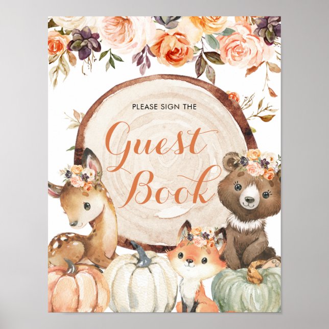 Poster Automne Woodland Girl Baby shower livre d'invité (Devant)