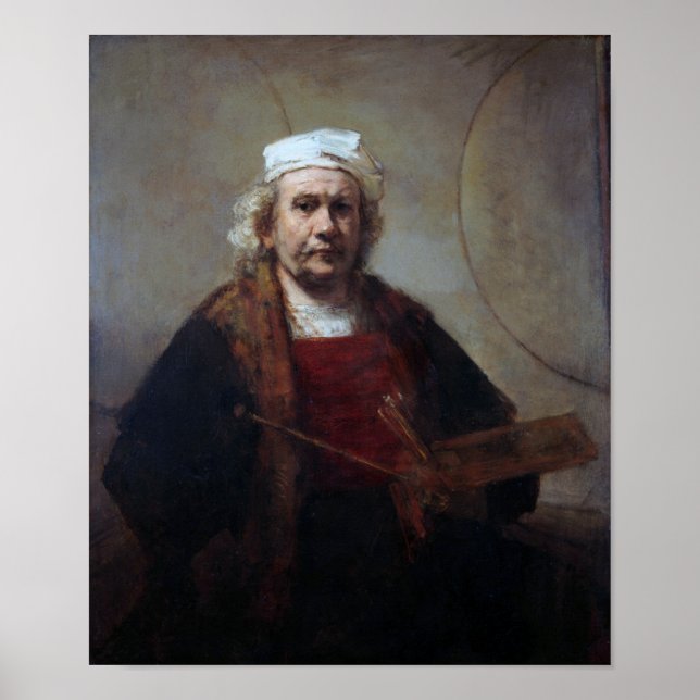 Poster Autoportrait à deux cercles, Rembrandt (Devant)