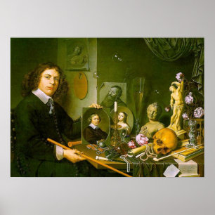 Poster Autoportrait avec des symboles de Vanitas