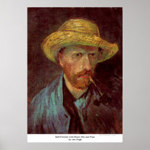 Poster Autoportrait avec le chapeau de paille et le tuyau