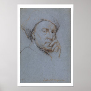 Poster Autoportrait (craie noire, rouge et blanche sur bl