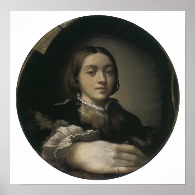 Poster Autoportrait dans un miroir de convex, 1524 (Devant)