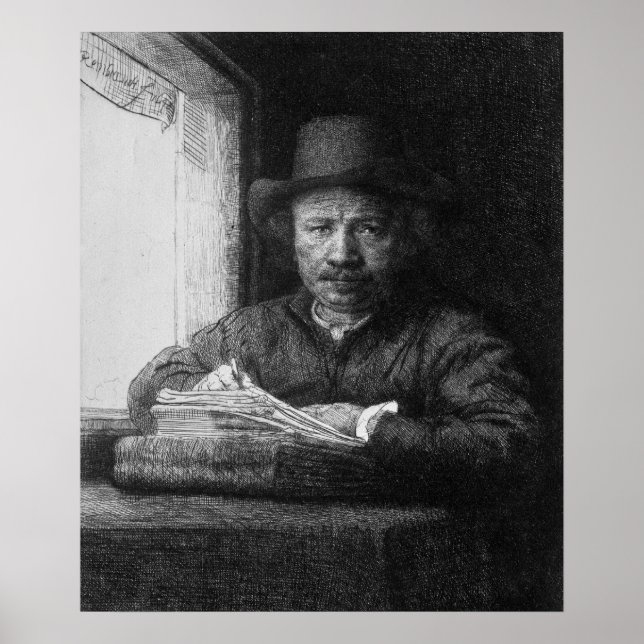 Poster Autoportrait pendant le dessin, 1648 (Devant)