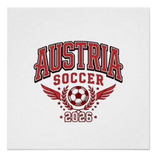 Poster Autriche Football 2026 Football Gras Pays Typograp