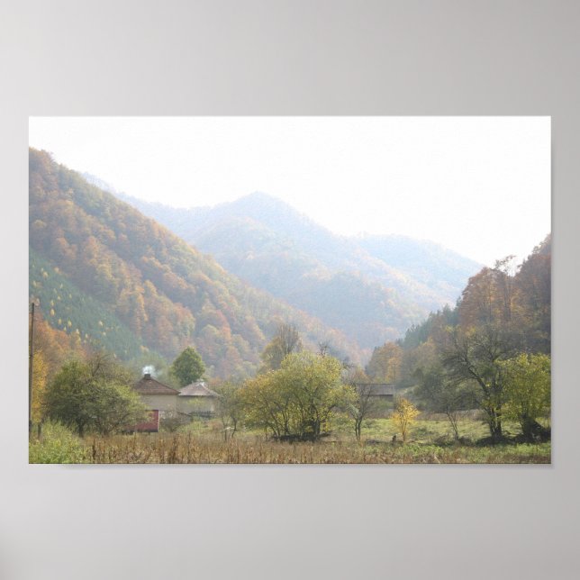 Poster Autumn Day Village Mountain Foto (Vorne)