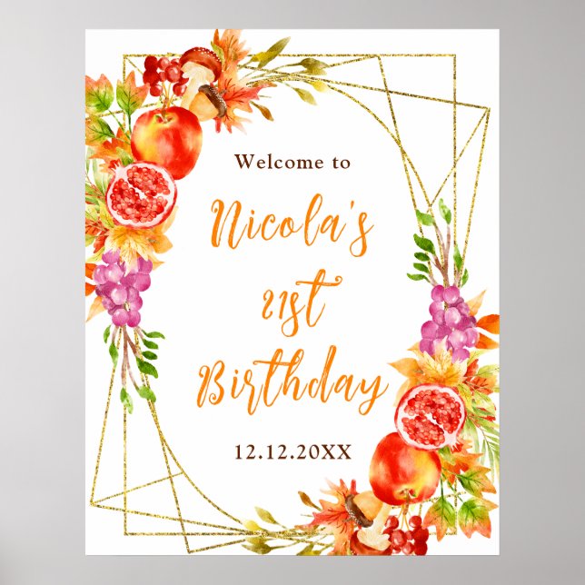 Poster Autumn Fall Harvest Birthday Welcome (Devant)
