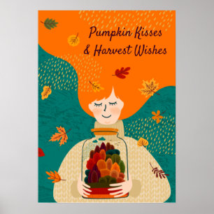 Poster Autumn Girl with Tree in Jar, personnaliser