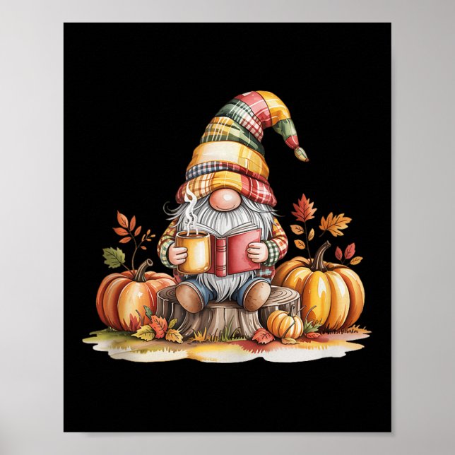 Poster Autumn Gnome Reading Book With Pumpkins Fall Tank  (Devant)