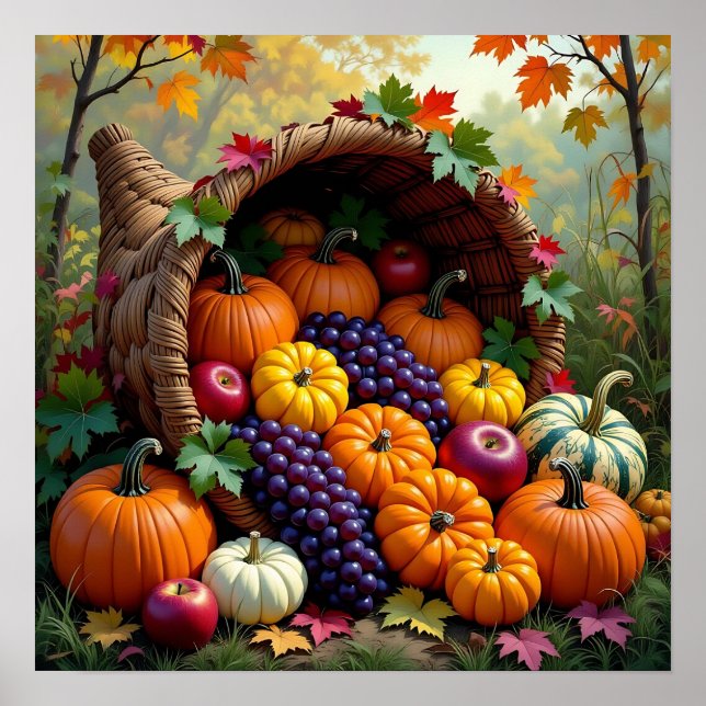 Poster Autumn Harvest and Blessings Cornucopia  (Devant)