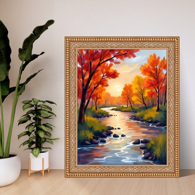 Poster Autumn River | Fall Foliage Nature Watercolor (Créateur téléchargé)