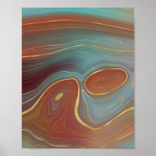 Poster Autumn Strata Terra Cotta Teal and Gold Agate