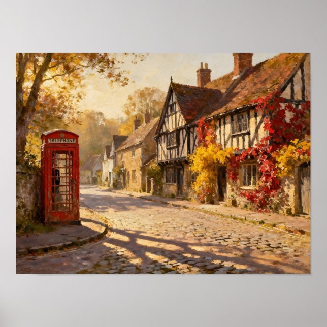 Poster Autumn Village Scene in Golden Light (Devant)