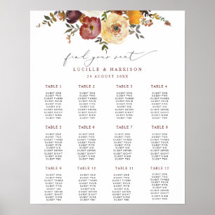 Poster Autumnal Blooms Bourgogne Mariage Plan de siège