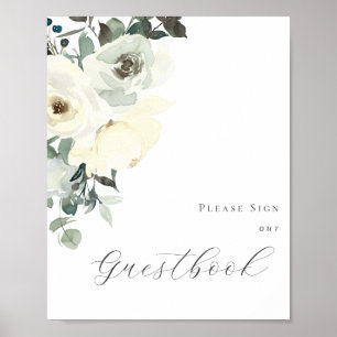 Poster aux signes bleu et blanc Dusty Floral