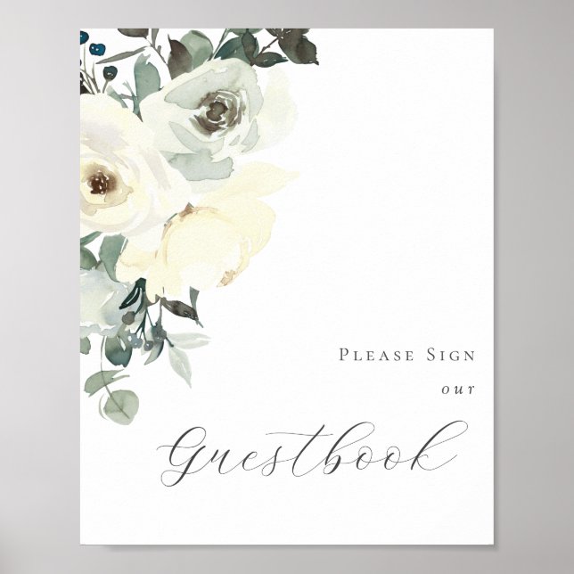 Poster aux signes bleu et blanc Dusty Floral (Devant)