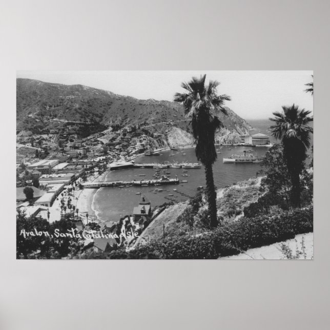 Poster Avalon, CA Père Noël Catalina Island Vue du port (Devant)