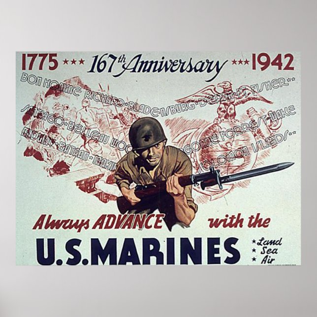 Poster Avancer Toujours Avec Les Marines Américaines (Devant)