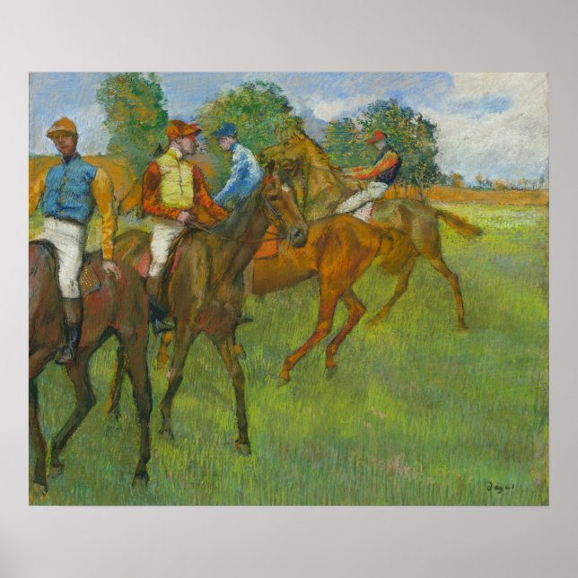 Poster Avant la course par Edgar Degas (Devant)