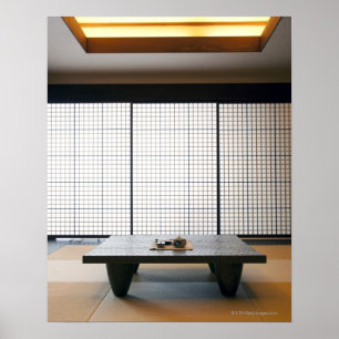 Poster avec la table en bois et le tatami moderne de