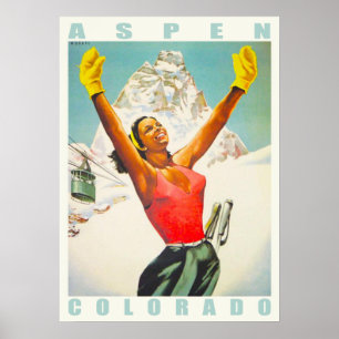 Poster avec Ski Vintage Imprimer de Aspen