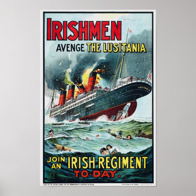 Poster Avenge The Lusitania - Rejoignez Un Régiment Irlan (Devant)