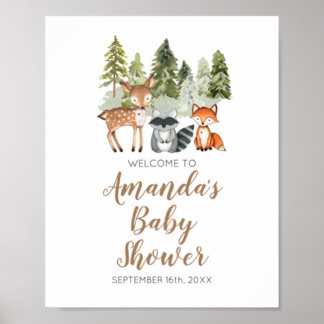 Poster Aventure animale de cerfs Camper Baby shower Bienv (Devant)