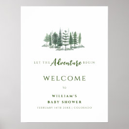 Poster Aventure Commencez Rustic Forest Baby shower Bienv