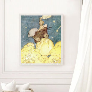 Poster Aventure de bébé vintage avec lune et étoiles