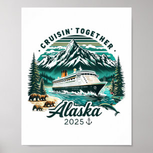 Poster Aventure de croisière vintage en Alaska 2025 Famil