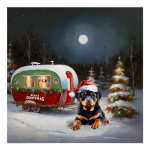 Poster Aventure de Noël de la caravane Rottweiler d'hiver