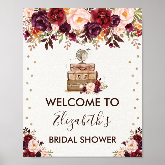 Poster Aventure de voyage Shower de mariage Floral Rustiq (Devant)