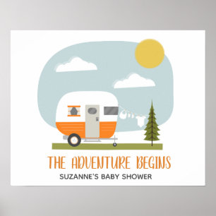 Poster Aventure Orange Rétro Camper Baby shower Neutre