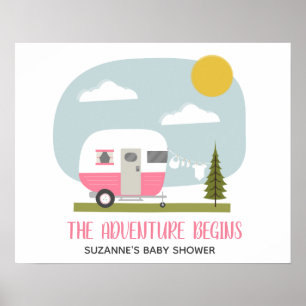 Poster Aventure Pink Retro Camper Girl Baby shower