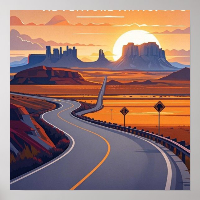 Poster Aventures de voyage pittoresques sur route sinueus (Devant)