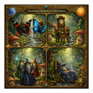 Poster Aventures enchantées en forêt épique quatre pannea