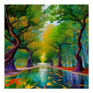 Poster Avenue des arbres feuilles d'automne
