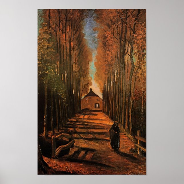 Poster Avenue des peupliers en automne Van Gogh Art (Devant)