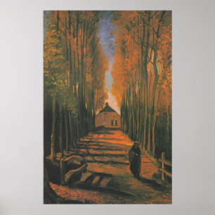 Poster Avenue Van Gogh de peupliers en peinture d'automne