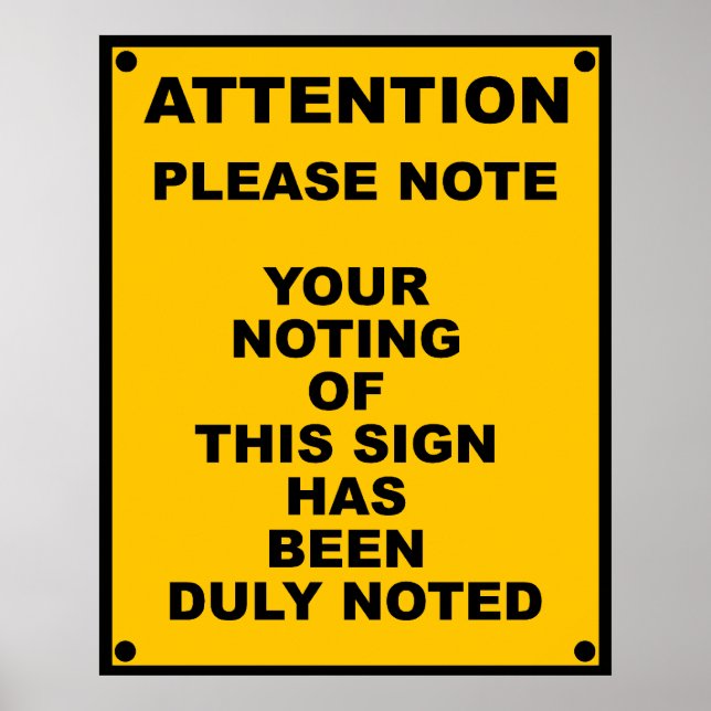 Poster Avertissement ~ Remarque ~ Signal d'avertissement  (Devant)