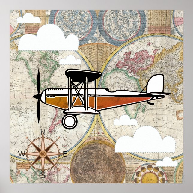 Poster Aviateur Avion Ancien Aventure Mondiale (Devant)